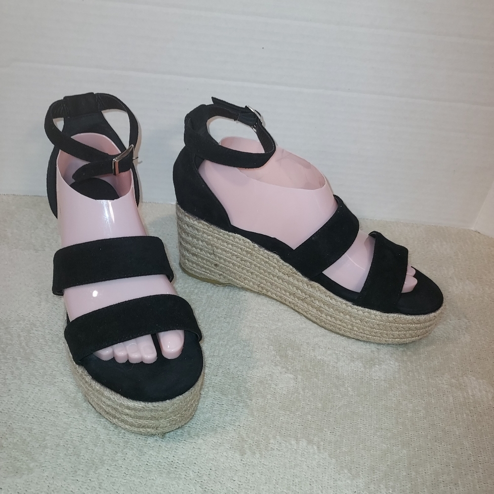 Nalho AMARA BLACK PLATFORM WEDGE SANDALS sz 10